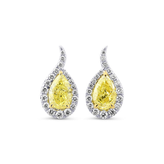 Pear Fancy Yellow Diamond Halo earrings
