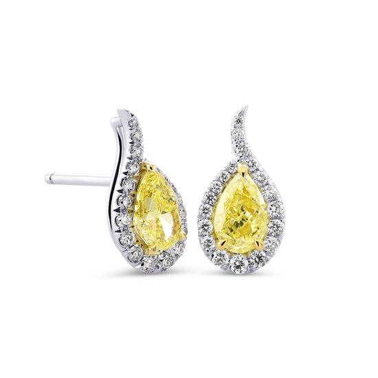 Pear Fancy Yellow Diamond Halo earrings