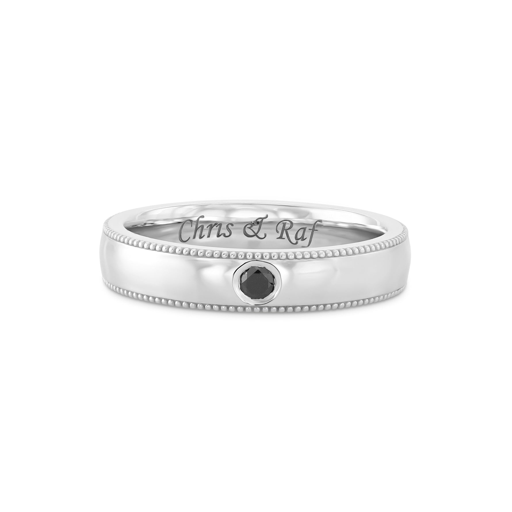 Round Black Diamond Milgrain Wedding Band