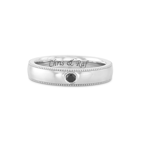 Round Black Diamond Milgrain Wedding Band