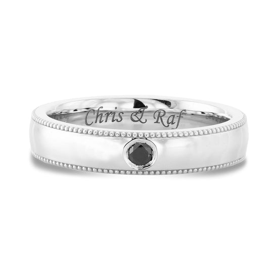 Round Black Diamond Milgrain Wedding Band