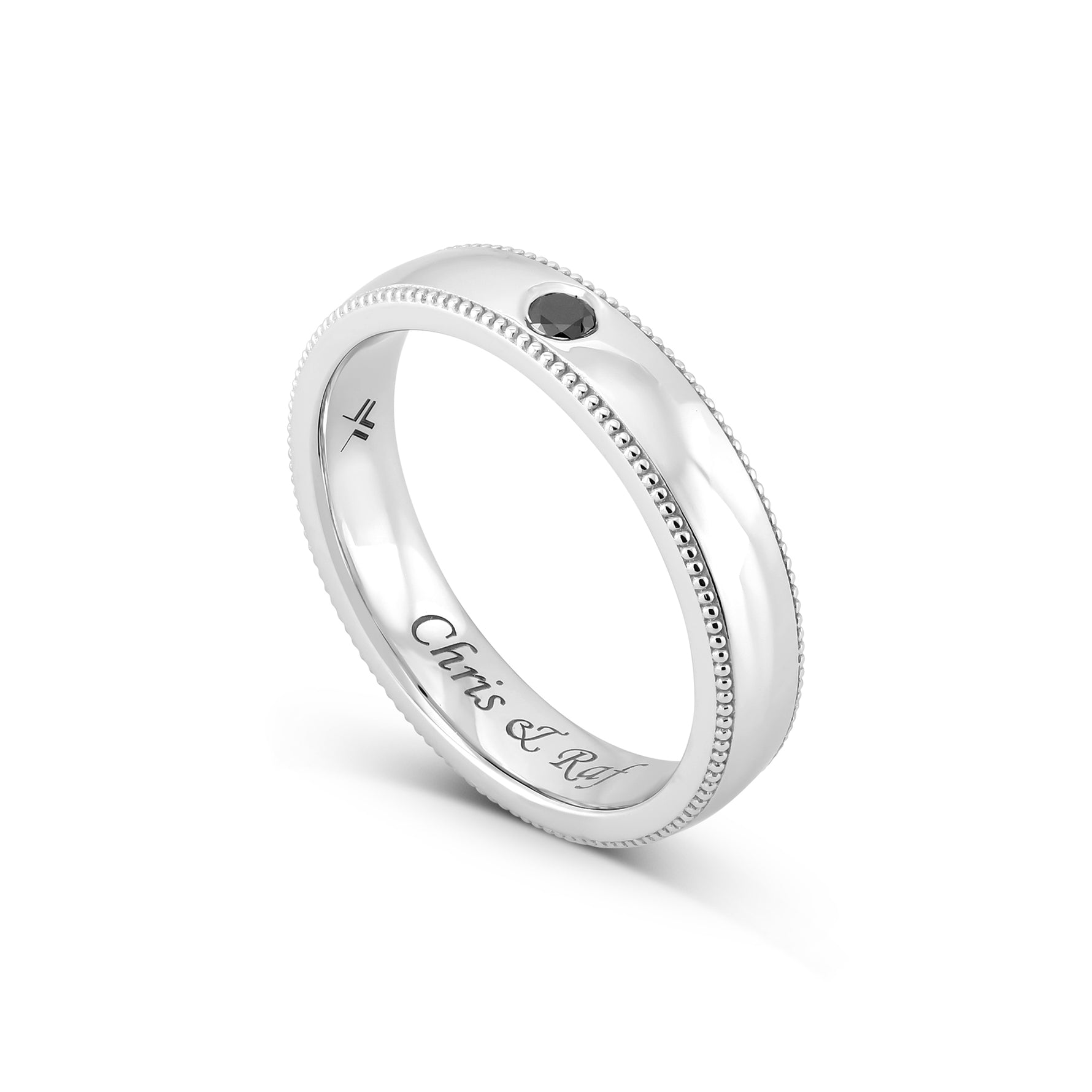 Round Black Diamond Milgrain Wedding Band
