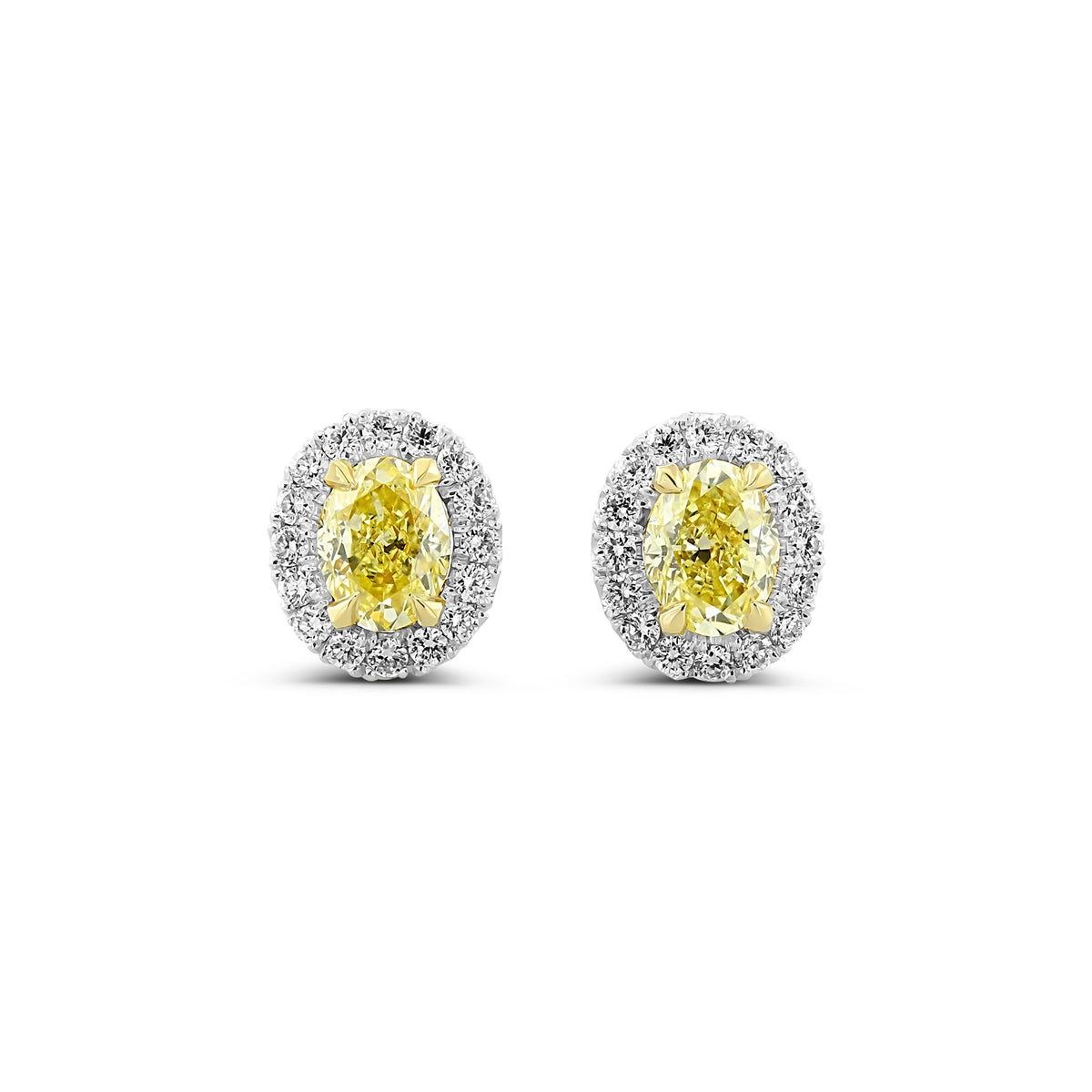 Fancy Yellow Oval Halo Diamond Earrings