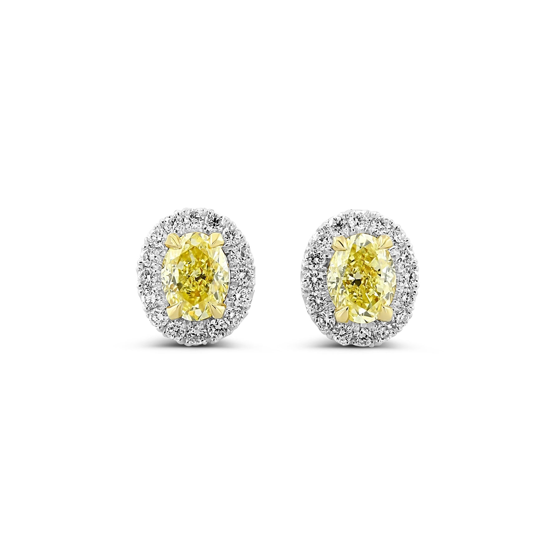 Fancy Yellow Oval Halo Diamond Earrings
