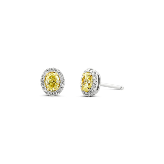 Fancy Yellow Oval Halo Diamond Earrings