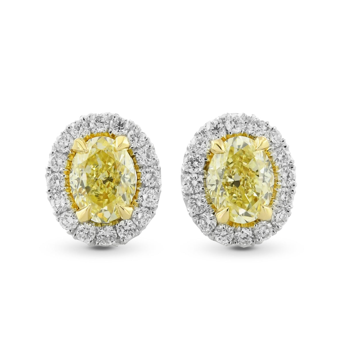 Fancy Yellow Oval Halo Diamond Earrings