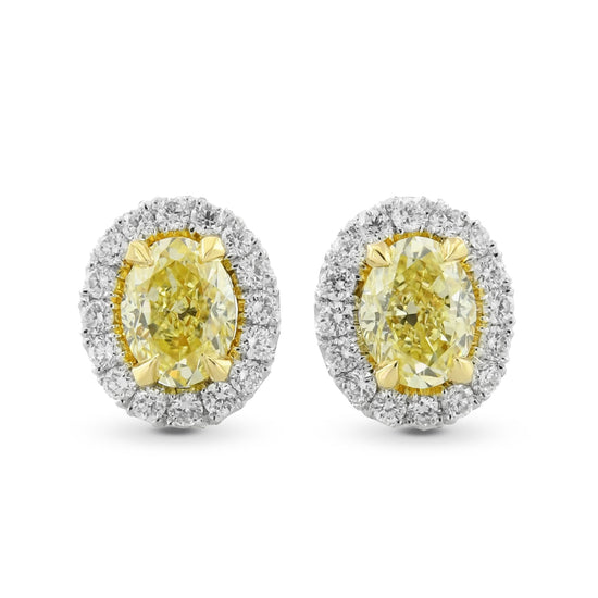 Fancy Yellow Oval Halo Diamond Earrings