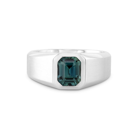 Classic Solitaire Green Sapphire Men's Ring