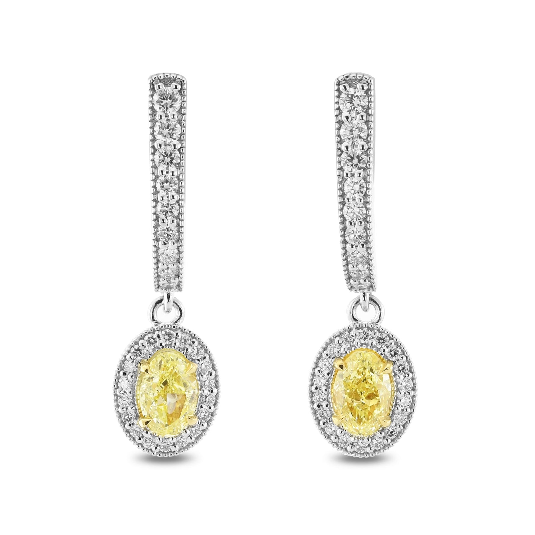 Fancy Yellow Oval Diamond Drop Halo Earrings