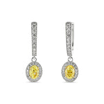 Fancy Yellow Oval Diamond Drop Halo Earrings
