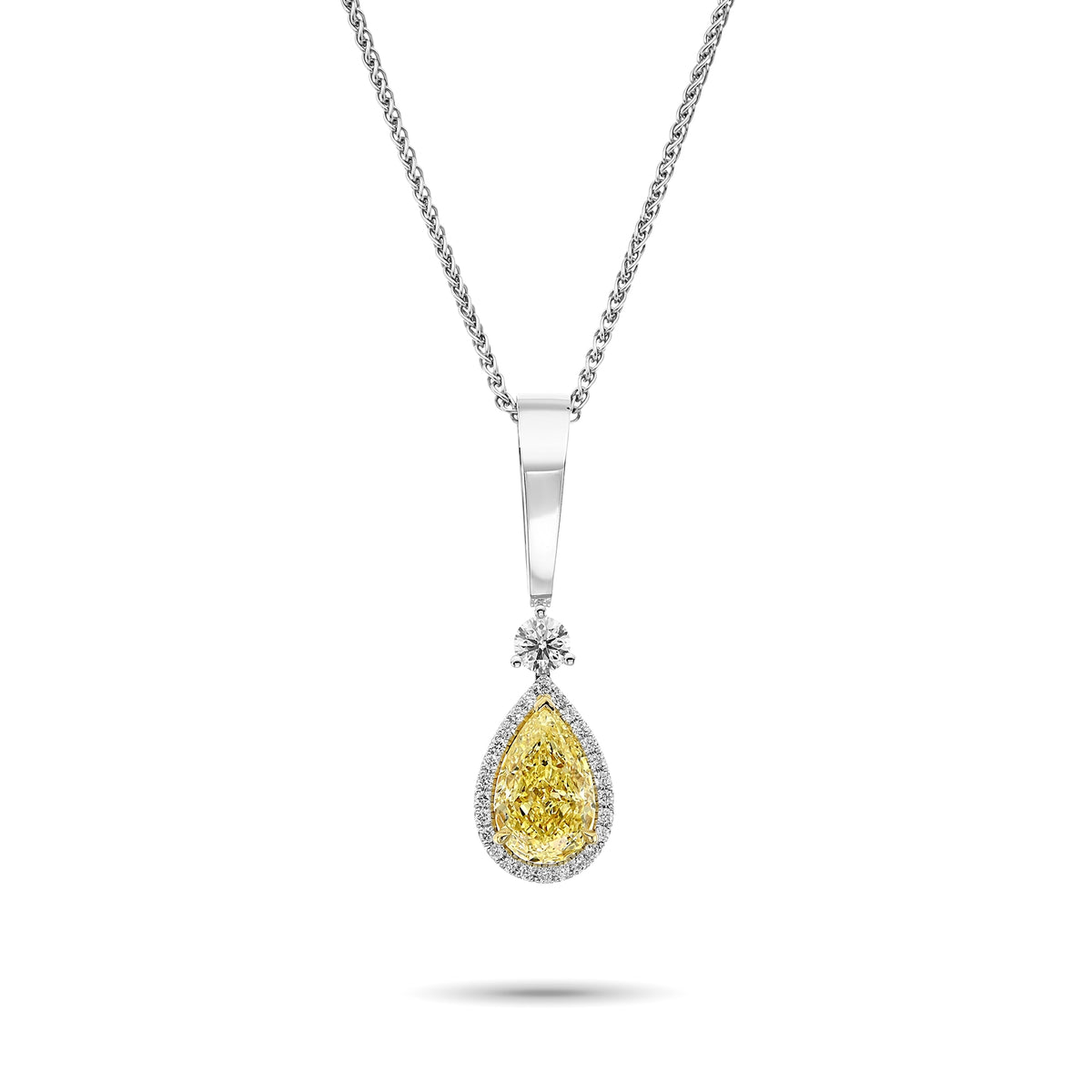 Fancy Light Yellow Pear Diamond Halo & Bail Pendant