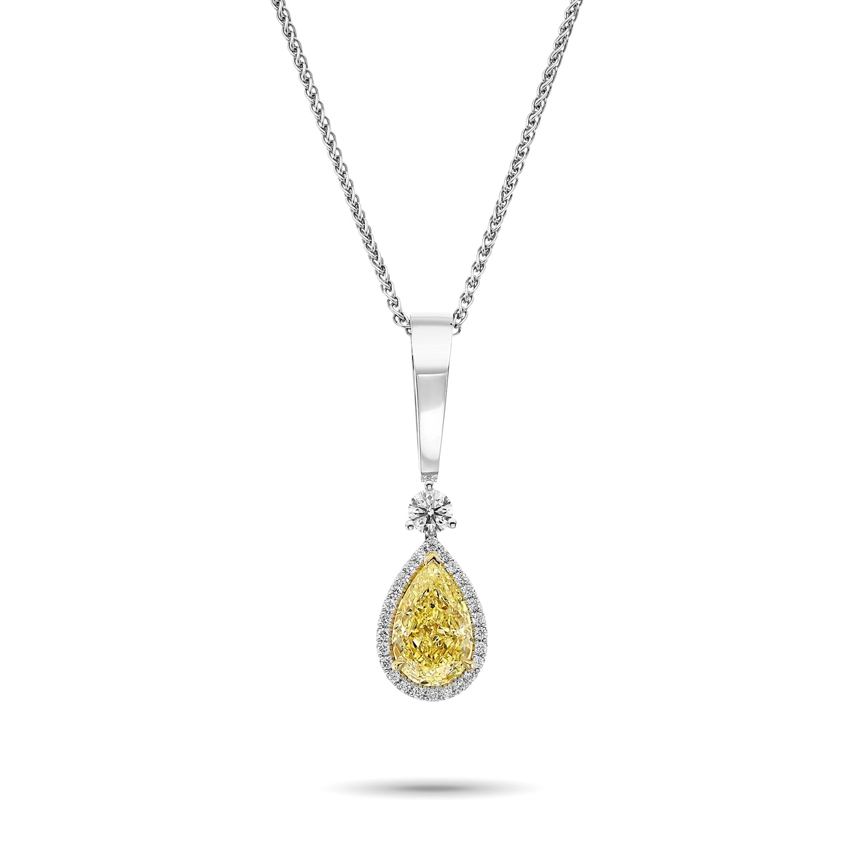 Fancy Light Yellow Pear Diamond Halo & Bail Pendant