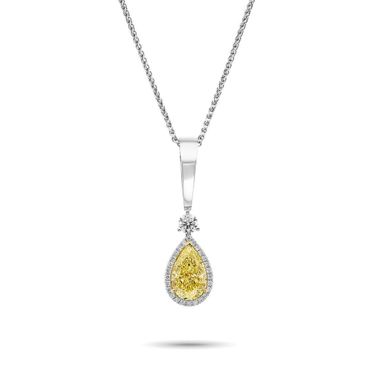 Fancy Light Yellow Pear Diamond Halo & Bail Pendant