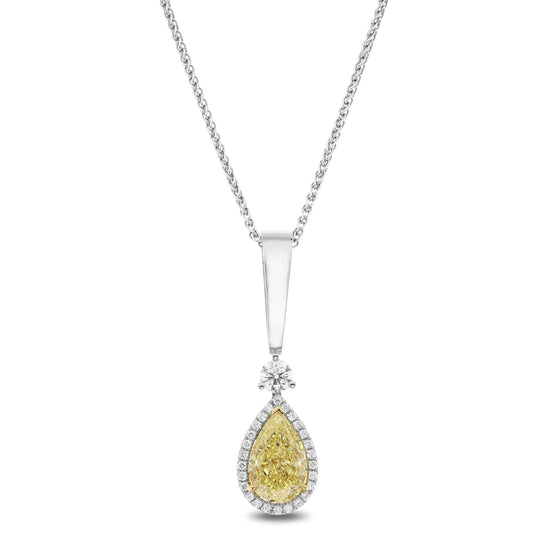 Fancy Light Yellow Pear Diamond Halo & Bail Pendant