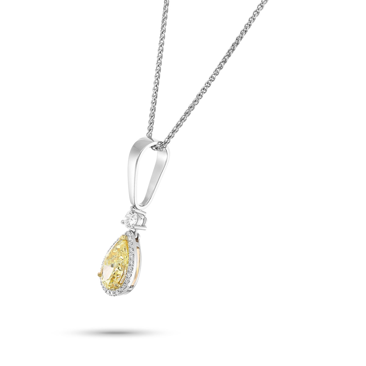 Fancy Light Yellow Pear Diamond Halo & Bail Pendant