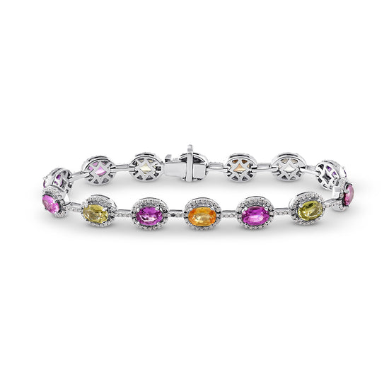 Multicolored Unheated Sri Lankan Sapphire Halo Bracelet