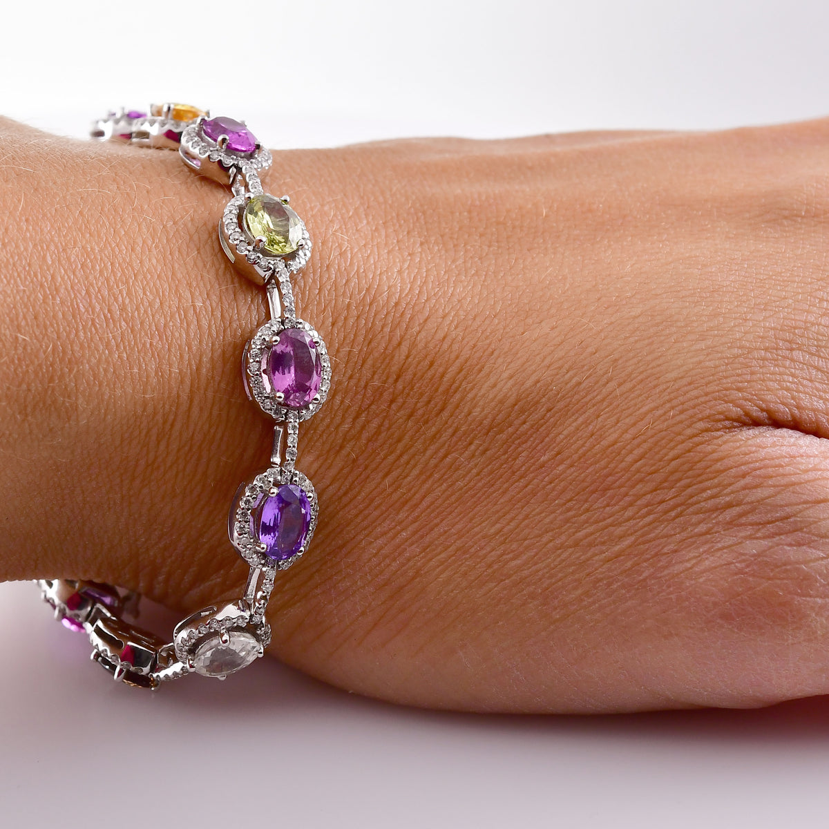 Multicolored Unheated Sri Lankan Sapphire Halo Bracelet