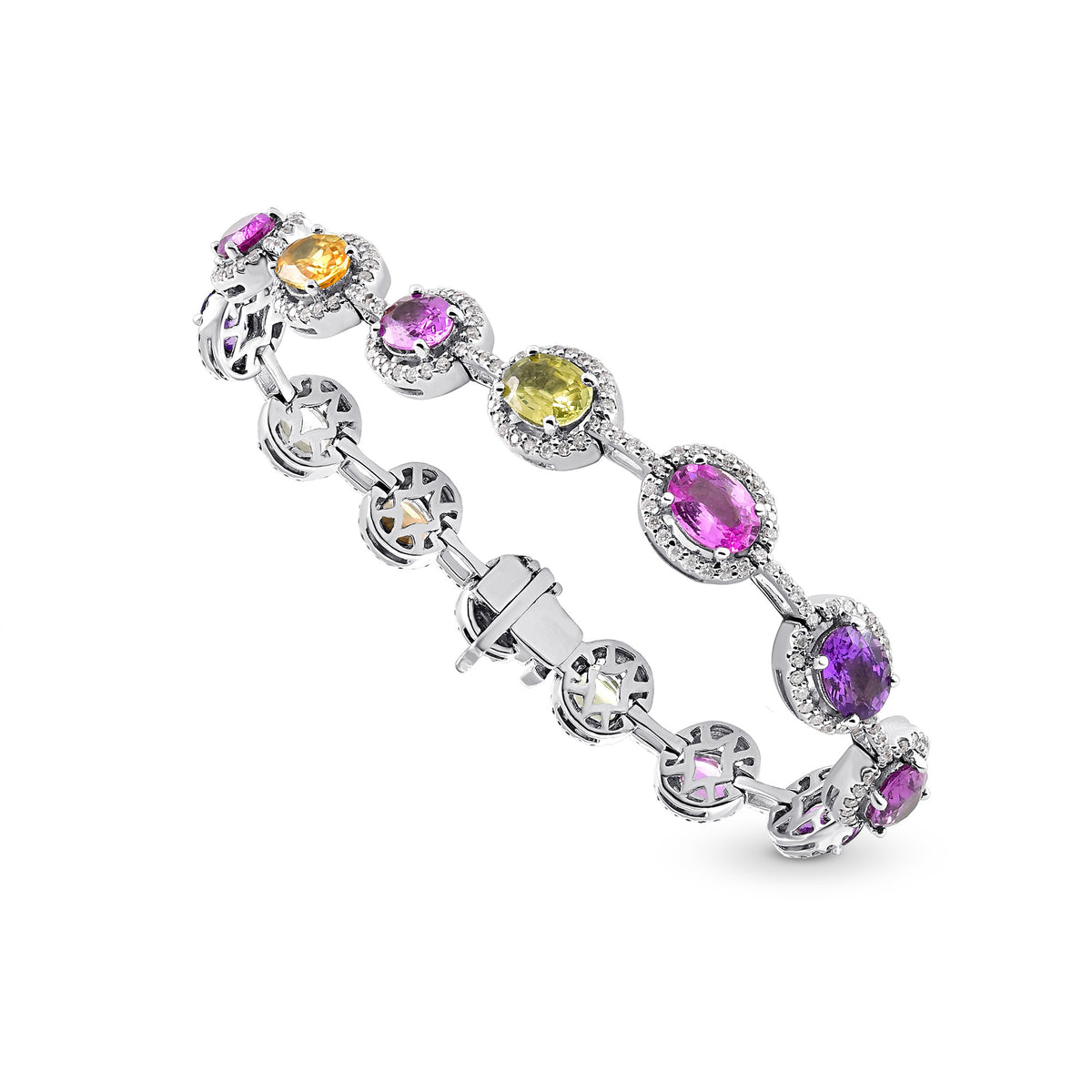 Multicolored Unheated Sri Lankan Sapphire Halo Bracelet