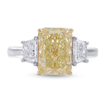 Fancy Light Yellow Radiant Three Stone Diamond Ring