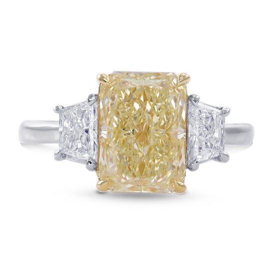 Fancy Light Yellow Radiant Three Stone Diamond Ring