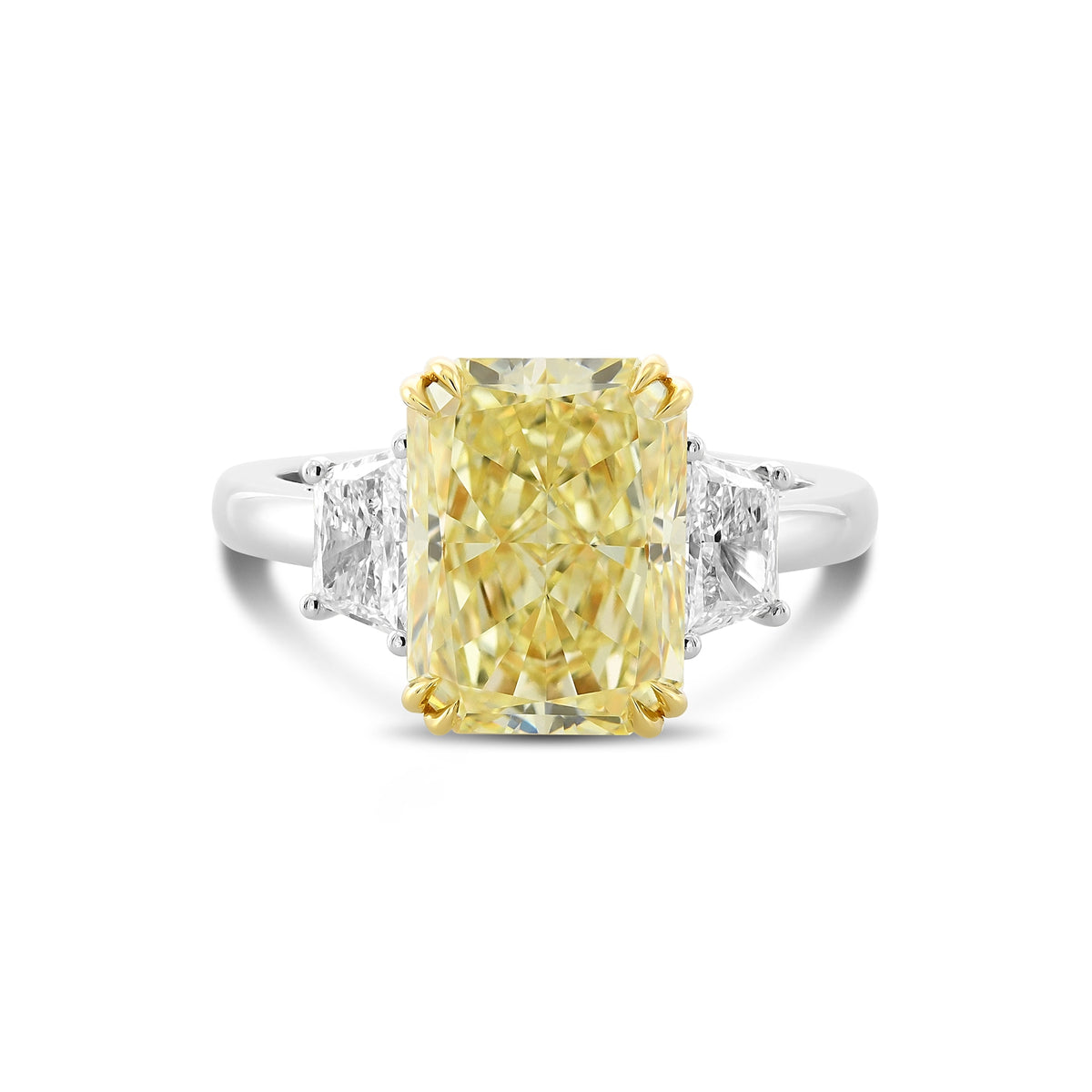 Fancy Light Yellow Radiant Three-stone Diamond Ring