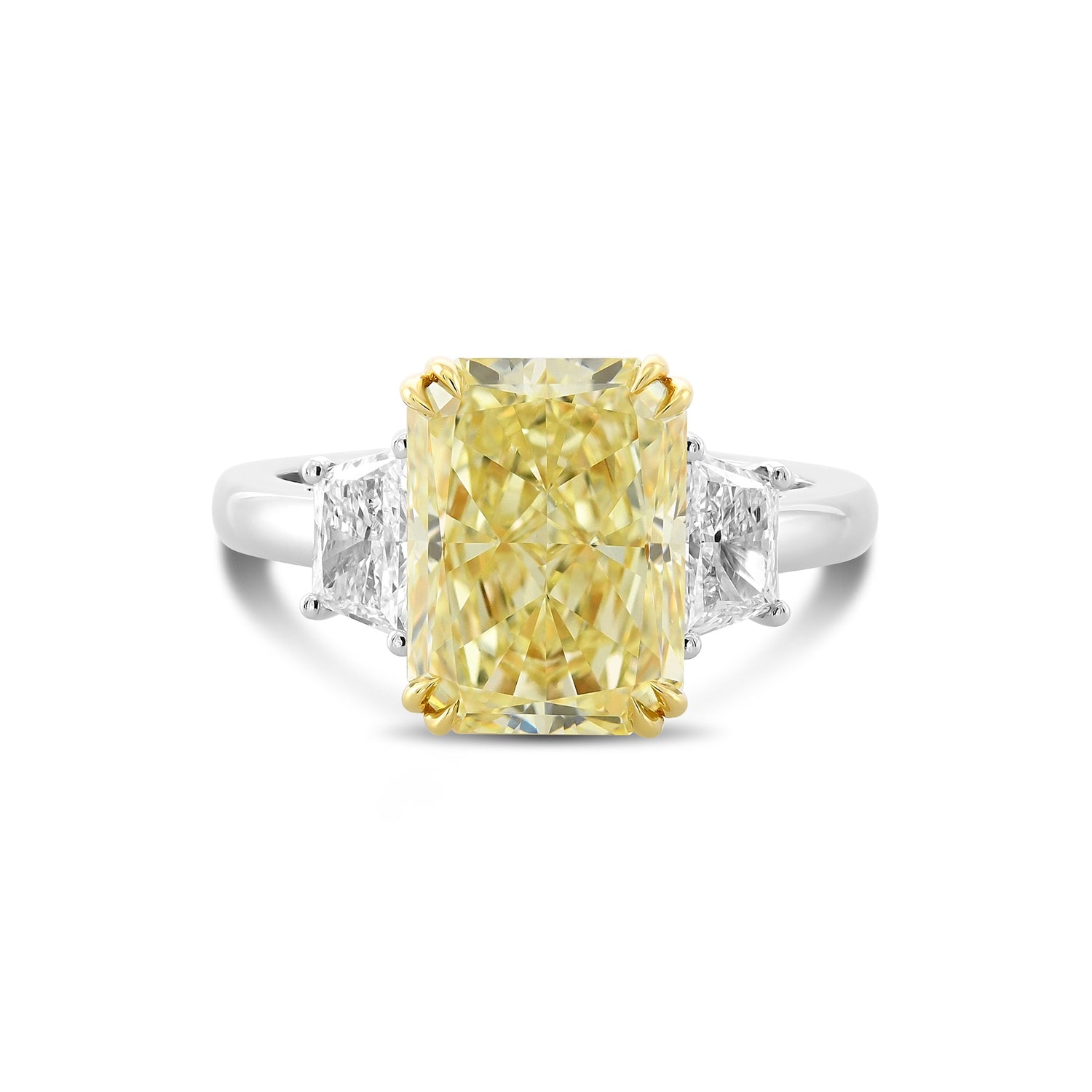 Fancy Light Yellow Radiant Three-stone Diamond Ring