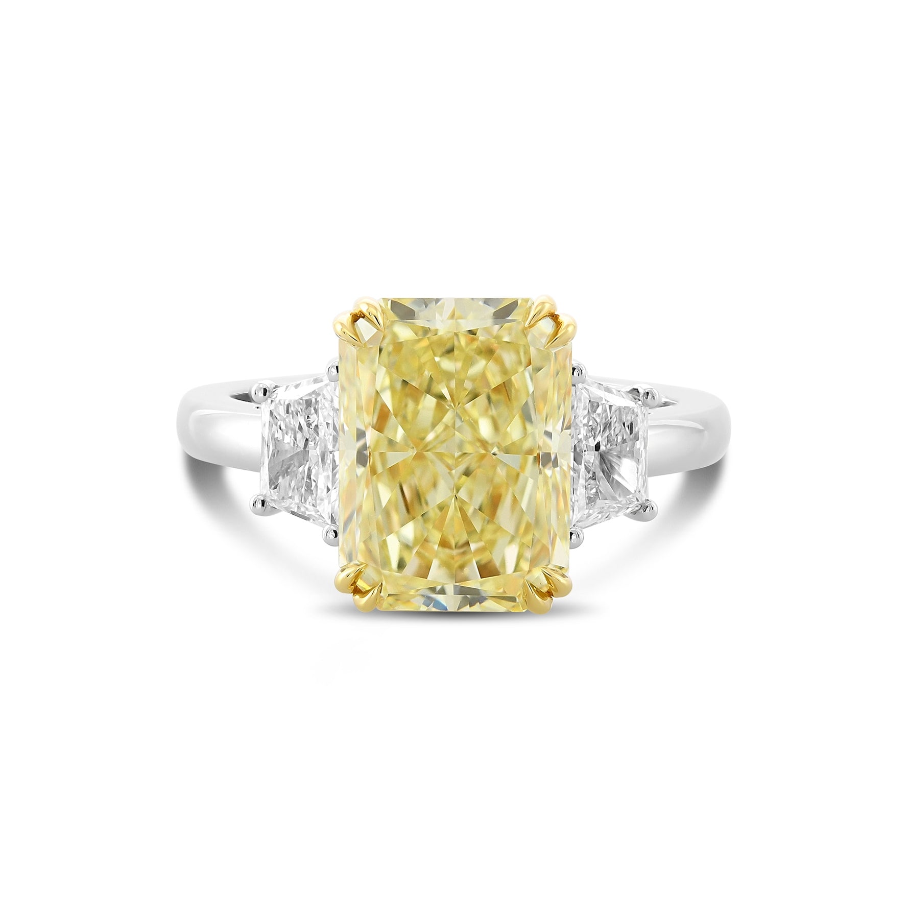 Fancy Light Yellow Radiant Three-stone Diamond Ring