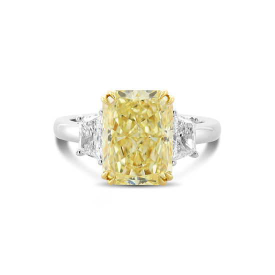 Fancy Light Yellow Radiant Three-stone Diamond Ring