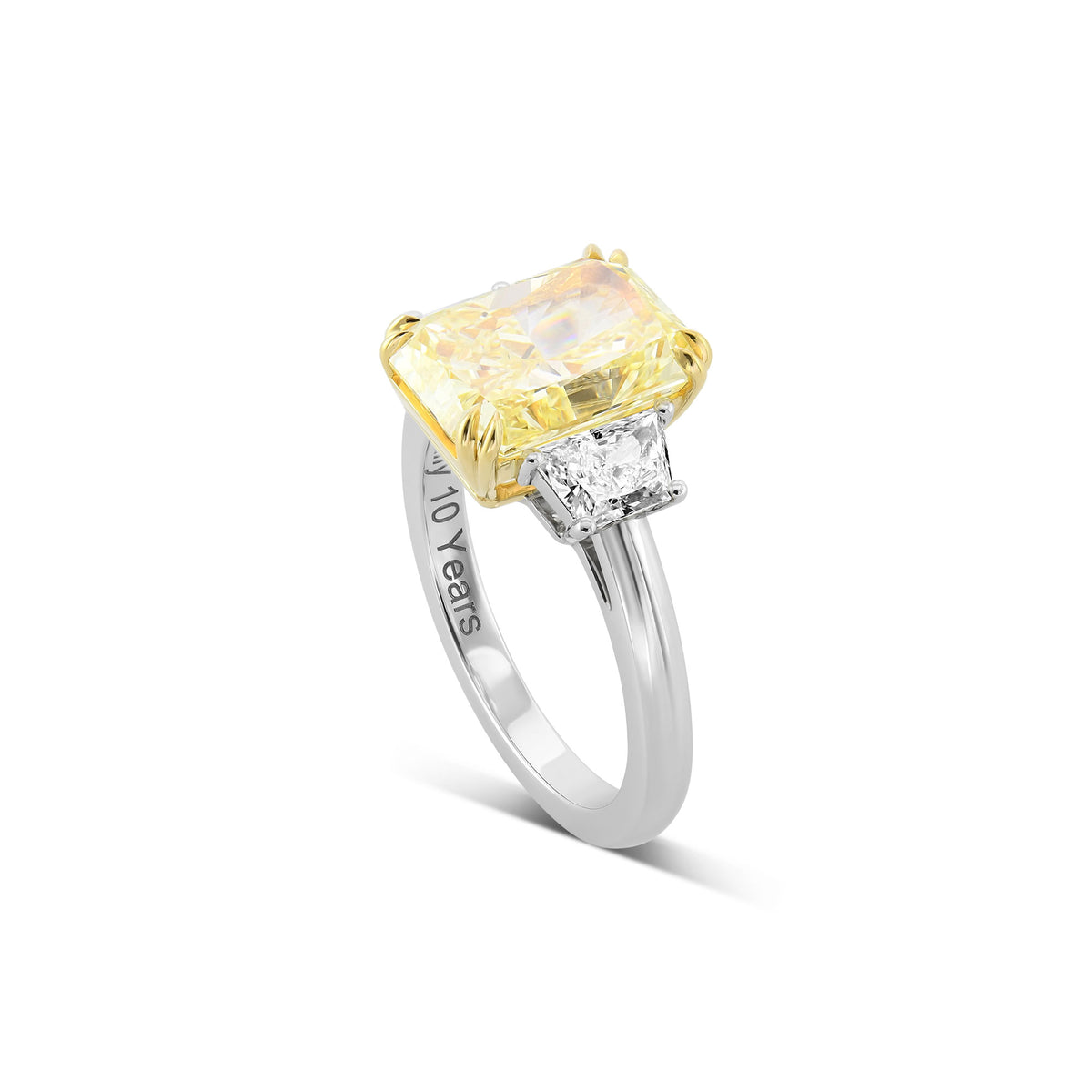 Fancy Light Yellow Radiant Three-stone Diamond Ring