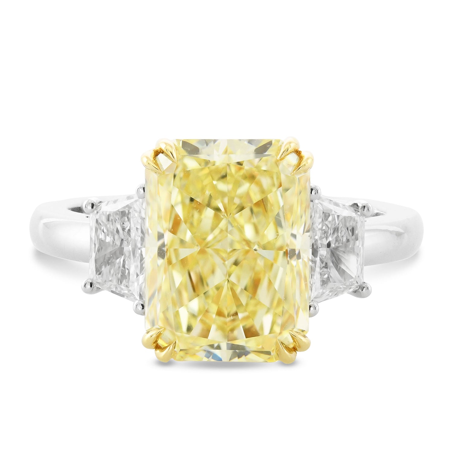 Fancy Light Yellow Radiant Three-stone Diamond Ring
