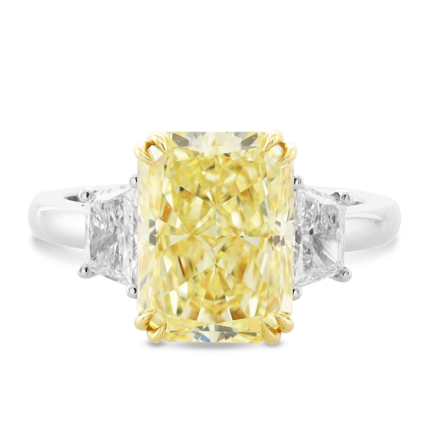 Fancy Light Yellow Radiant Three-stone Diamond Ring