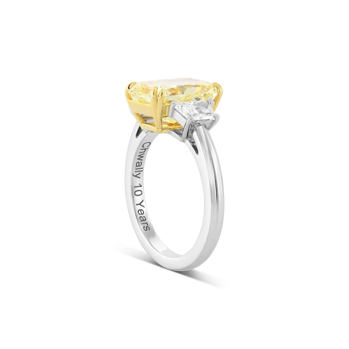 Fancy Light Yellow Radiant Three-stone Diamond Ring