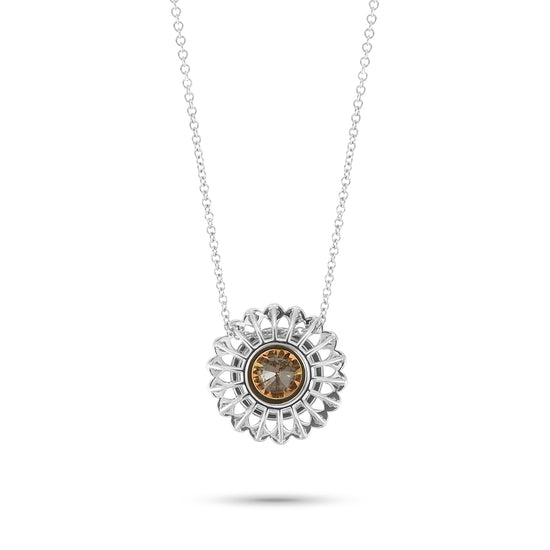 Fancy Yellow Brown Filigree Halo Diamond Pendant