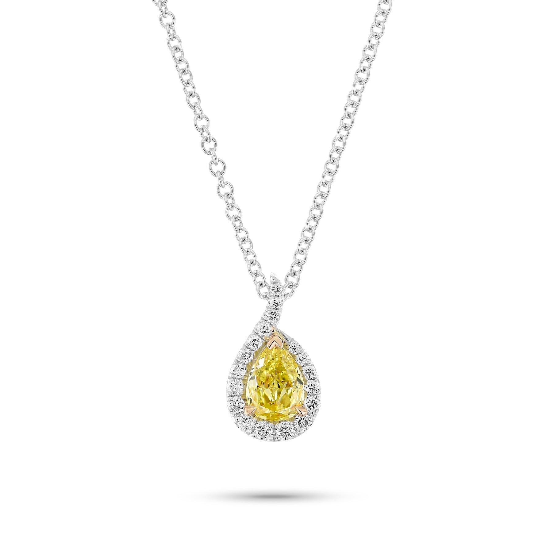 Fancy Yellow Pear Halo Pendant