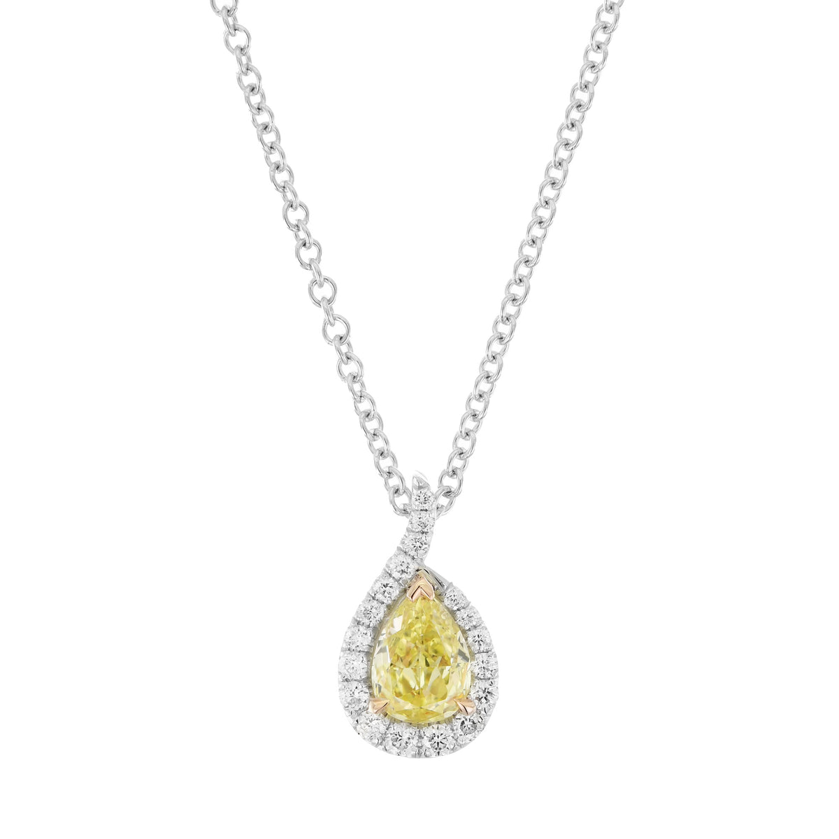 Fancy Yellow Pear Halo Pendant