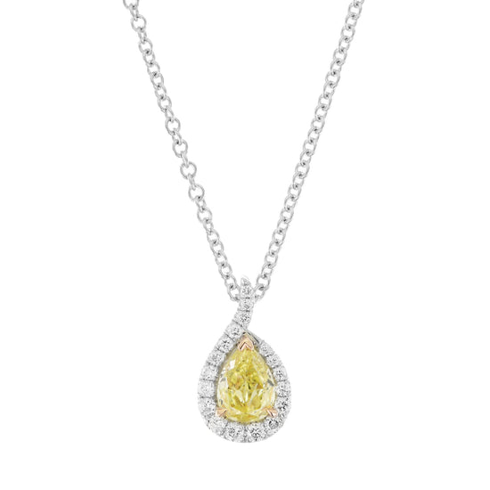 Fancy Yellow Pear Halo Pendant