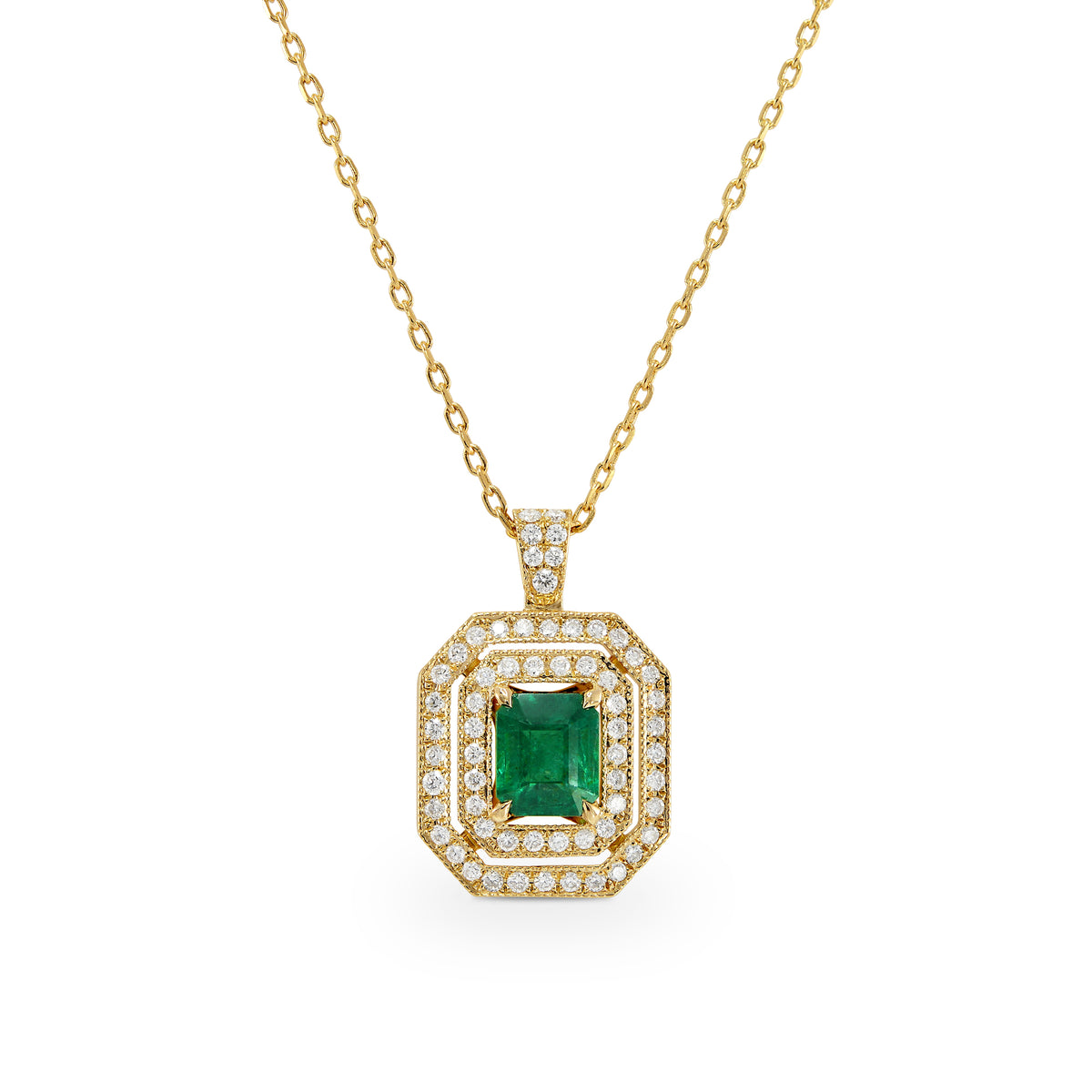 Emerald and Diamond Yellow Gold Pendant