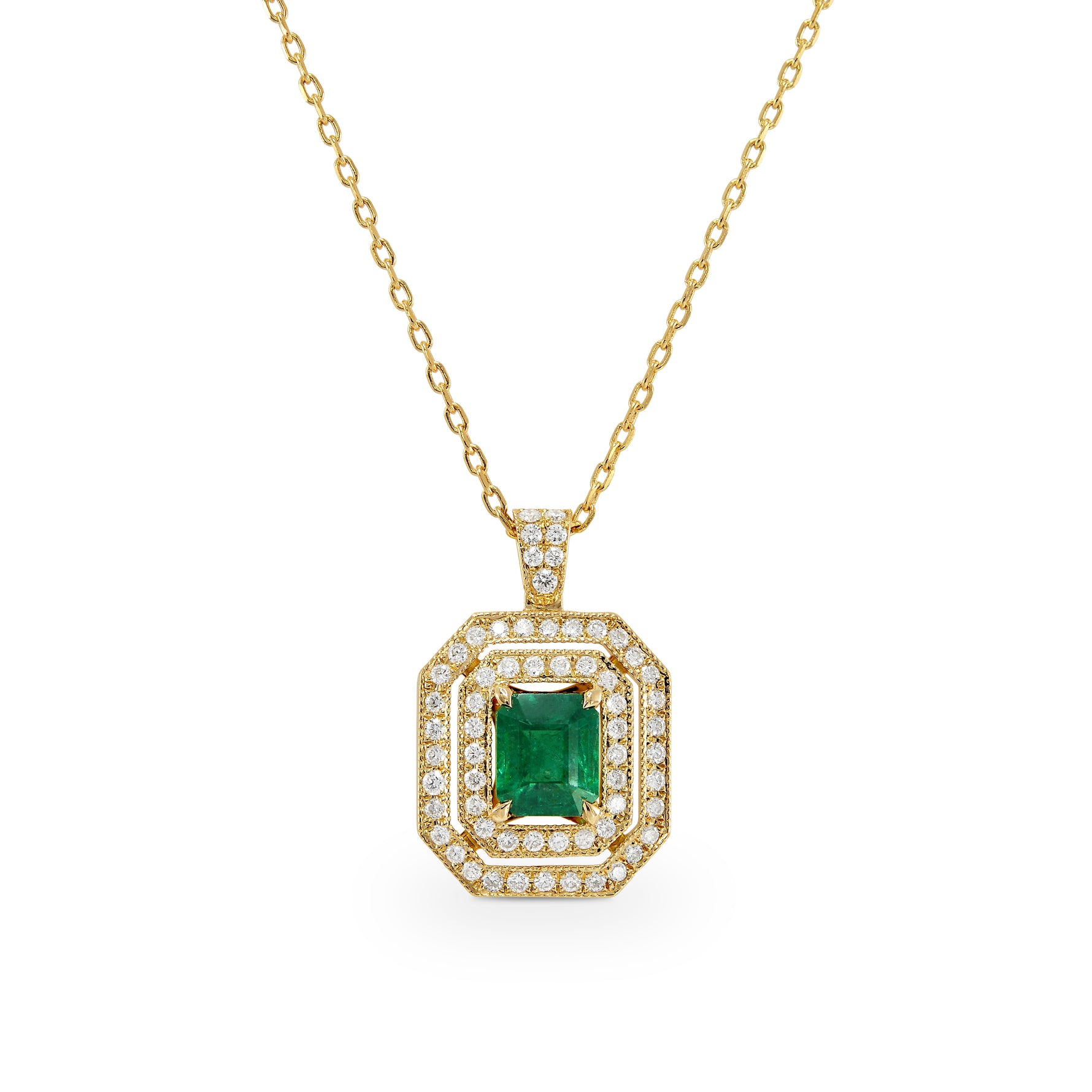 Emerald and Diamond Yellow Gold Pendant