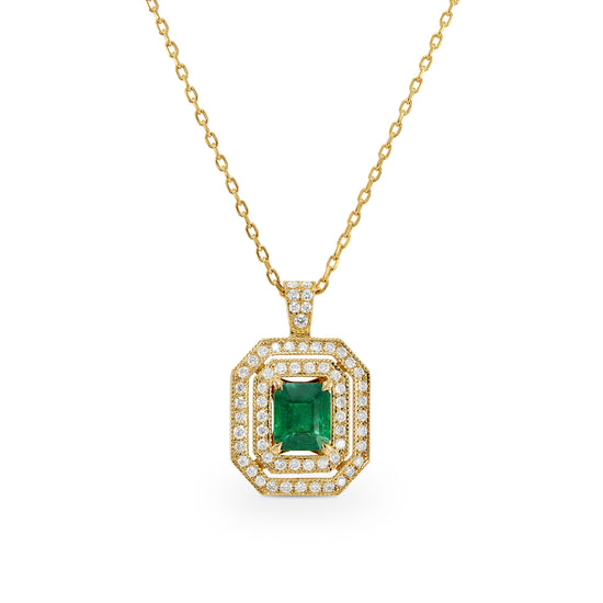 Emerald and Diamond Yellow Gold Pendant