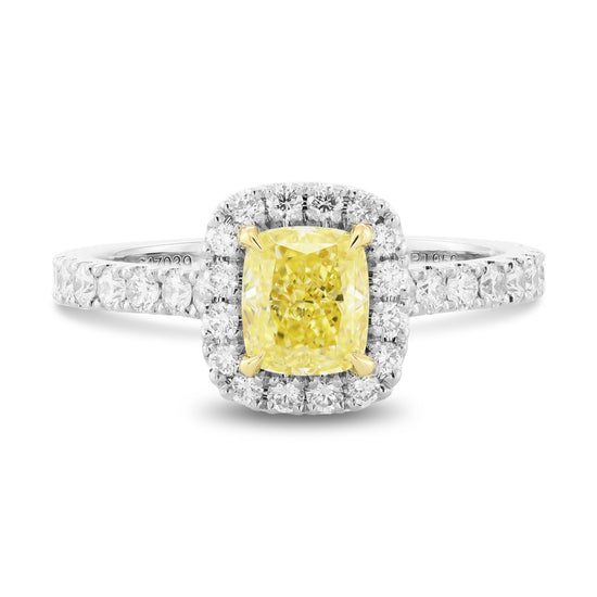 Fancy Intense Yellow Cushion Diamond Halo Ring