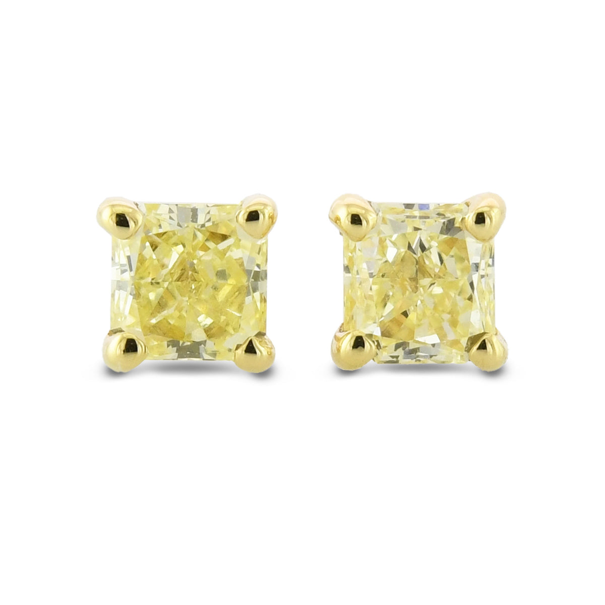 Fancy Light Yellow Radiant Diamond Stud Earrings