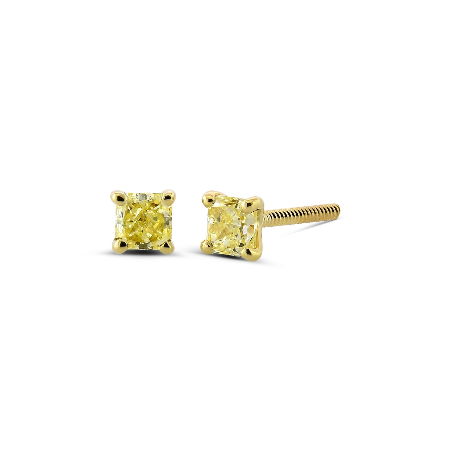 Fancy Light Yellow Radiant Diamond Stud Earrings