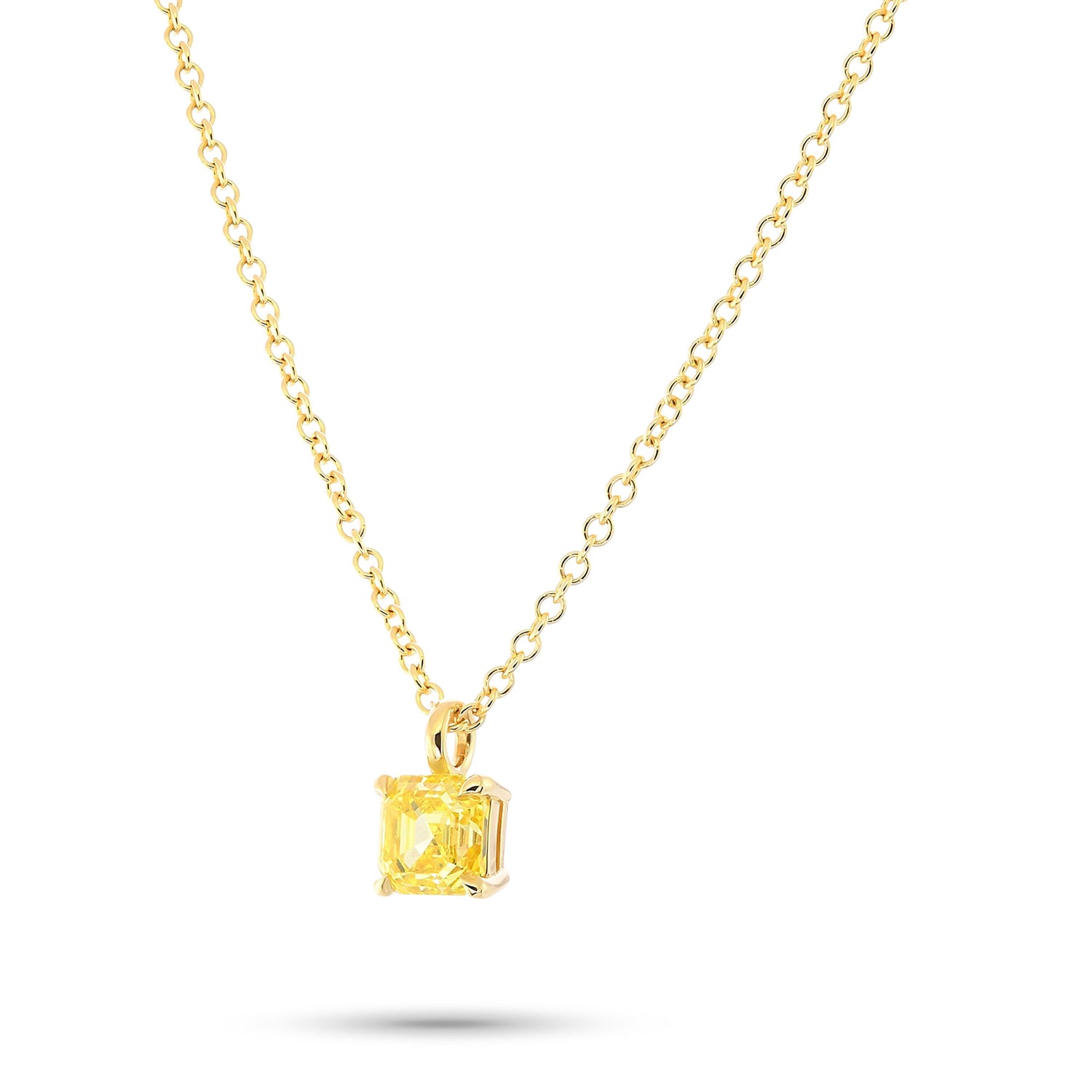 Fancy Intense Yellow Asscher Diamond Solitaire Pendant