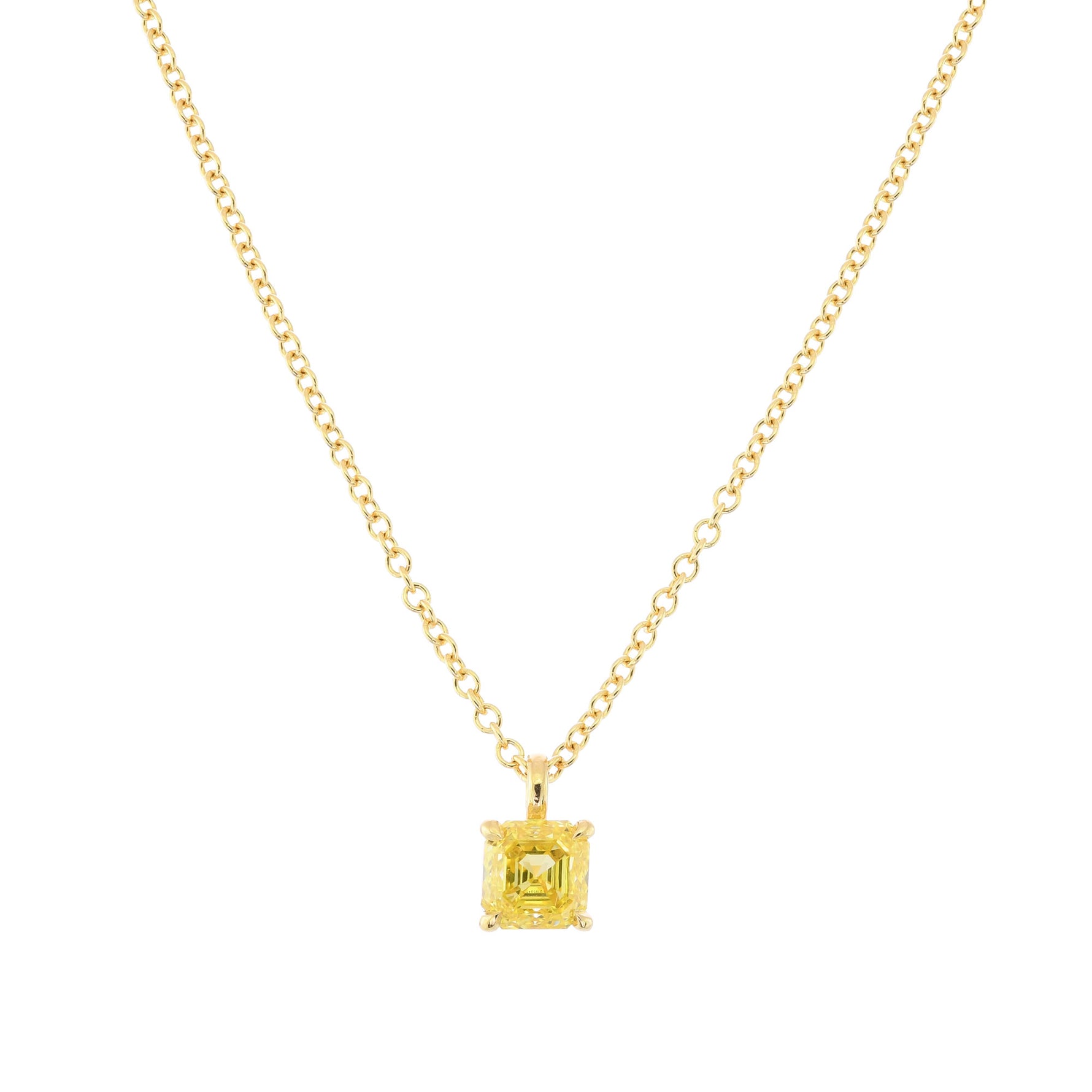 Fancy Intense Yellow Asscher Diamond Solitaire Pendant