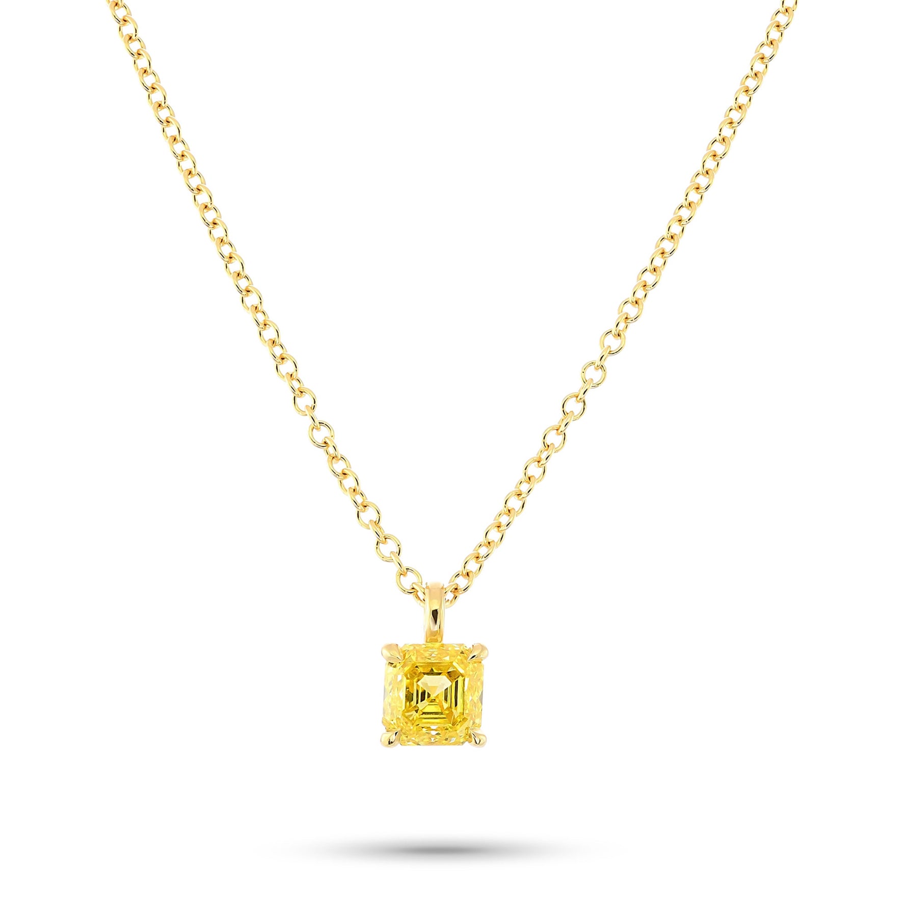 Fancy Intense Yellow Asscher Diamond Solitaire Pendant