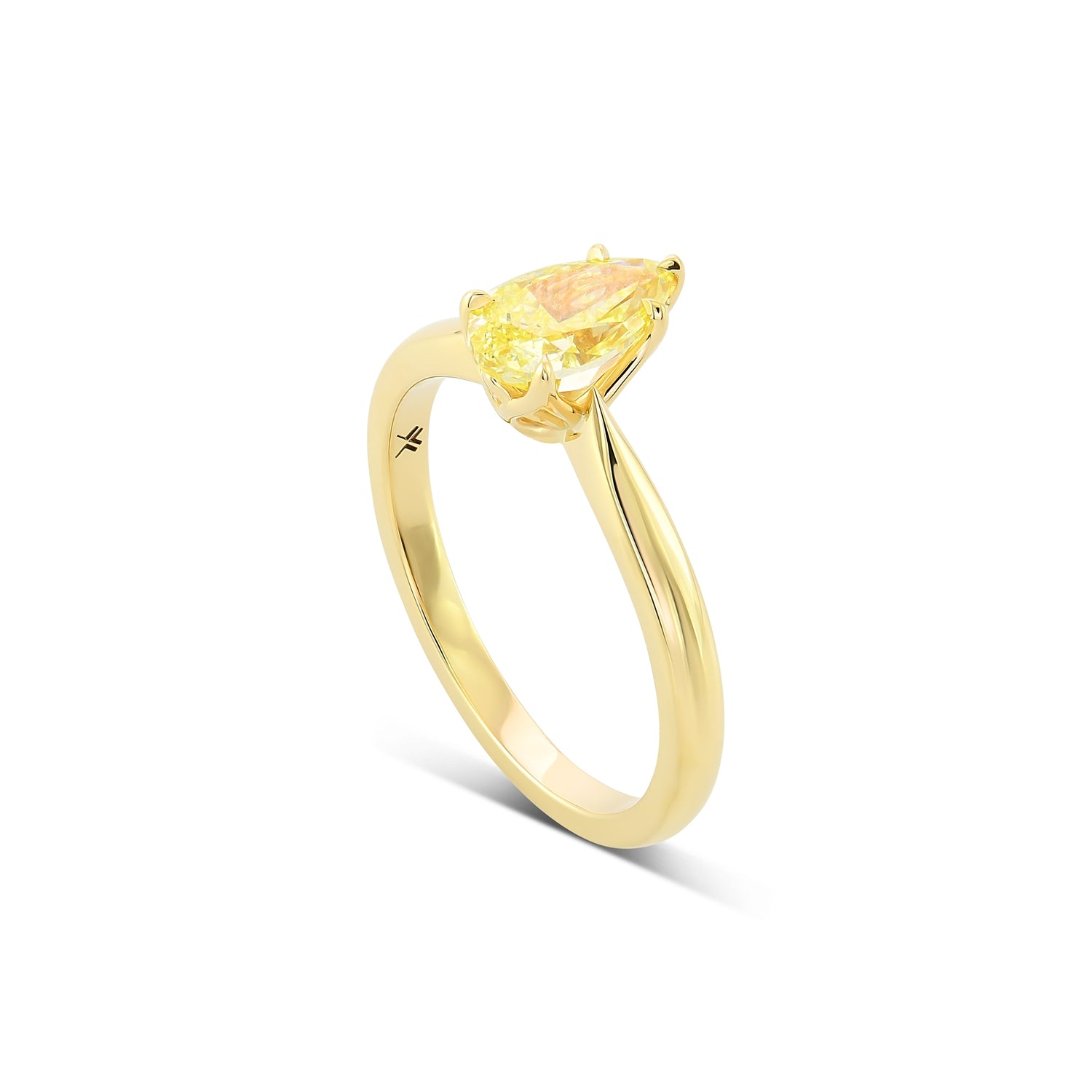 Fancy Yellow Pear Diamond Tapered Shank Solitaire Ring