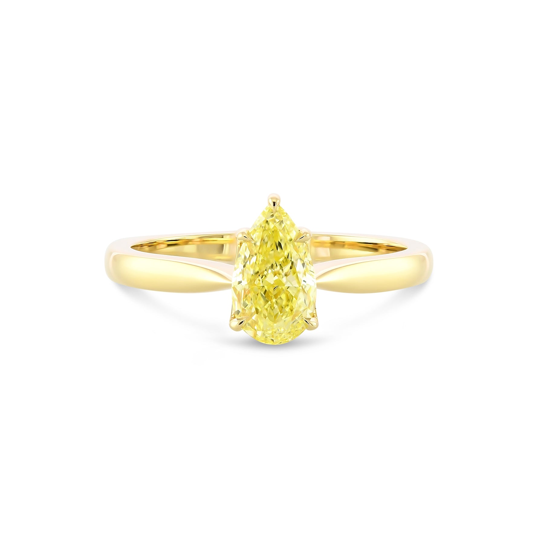Fancy Yellow Pear Diamond Tapered Shank Solitaire Ring