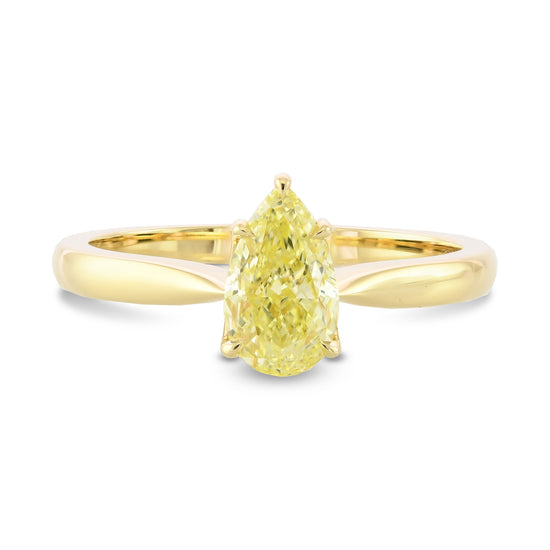 Fancy Yellow Pear Diamond Tapered Shank Solitaire Ring