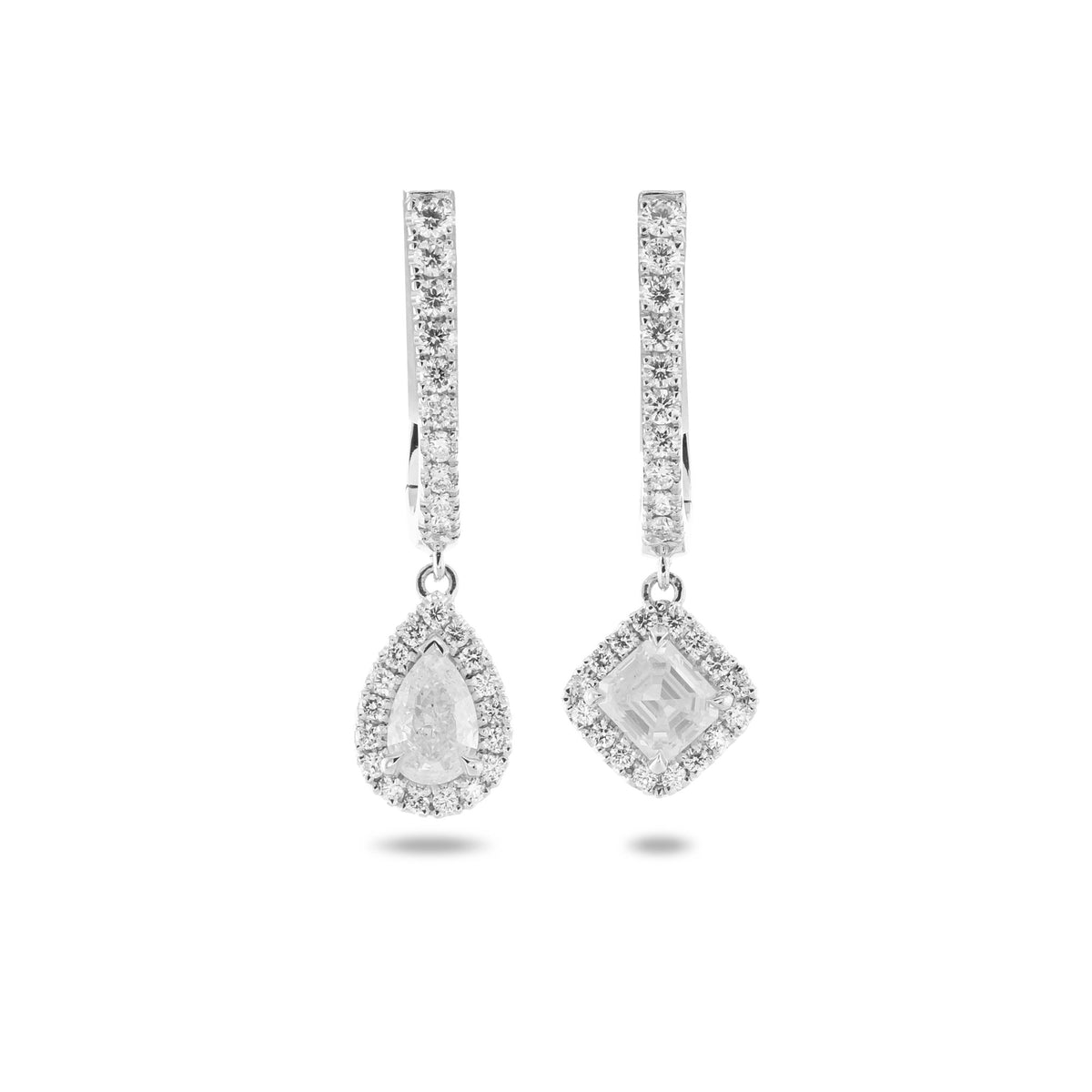 Fancy White Diamond Drop Halo Earrings