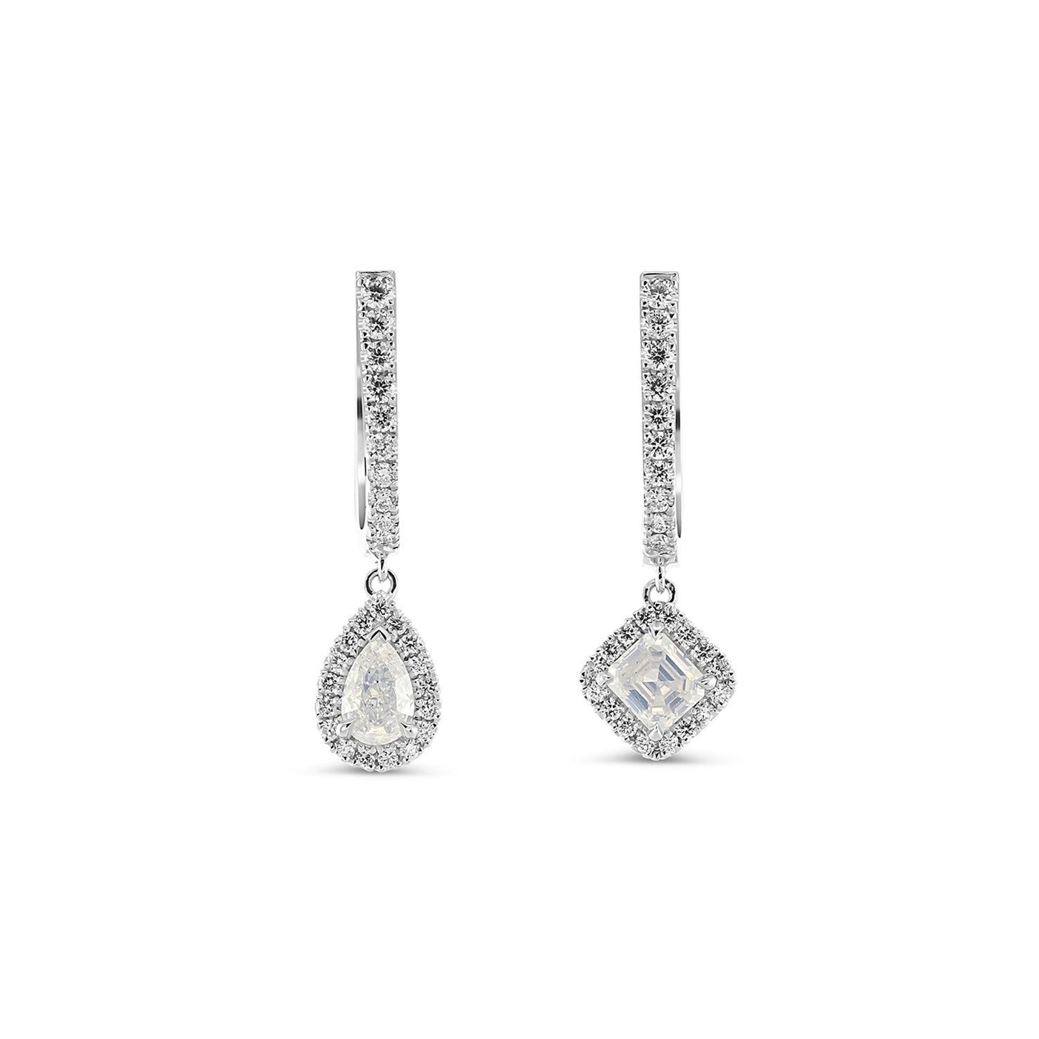 Fancy White Diamond Drop Halo Earrings